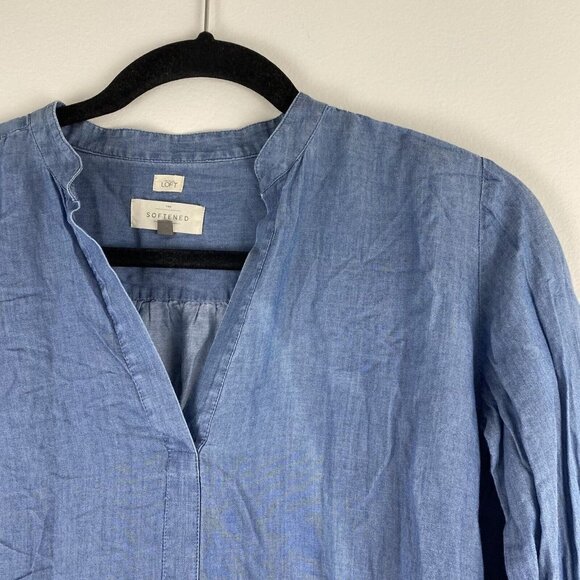 Loft Womens The Softened Shirt Size XS Blue Chambray Top Cotton Lyocell Blend - Picture 5 of 9